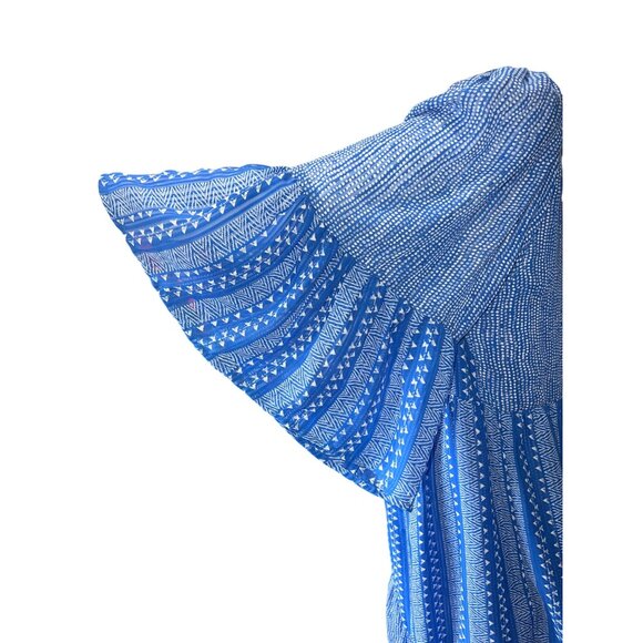 Sabina Musayev Dress Womens L Blue Geometric Boho Ruffle Bell Sleeve Mini - Picture 8 of 14